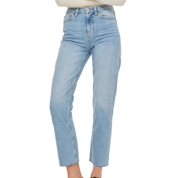 Raw Hem Crop Straight Leg Jeans SPLIT HEM ankles W36 L32 - Picture 1 of 7